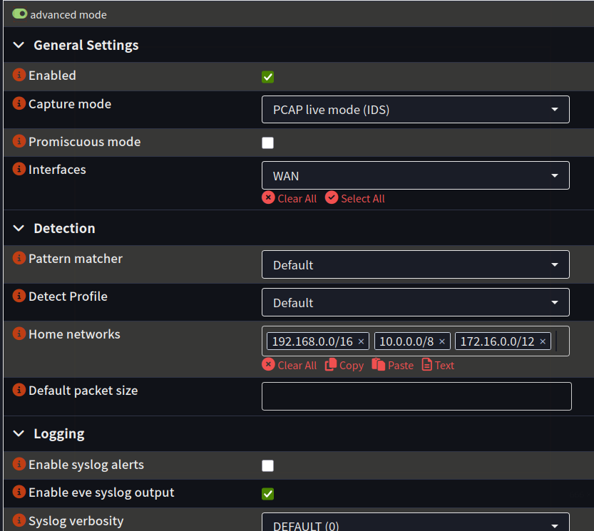 IDS settings